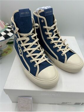 Men’s Jimmy Choo high top logo denim sneakers canvas size 43.5 NWT